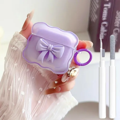 Vista 8 de Linda funda transparente para AirPods de 3ª generación, color verde, diseño de lazo femenino, TPU suave, a prueba de golpes, Kawaii Airpods