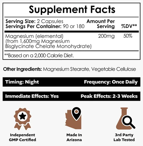 Vista 2 de Nootropics Depot Cápsulas de glicinato de magnesio 180 unidades Suplemento mineral Suplemento de magnesio Apoya la salud del corazón