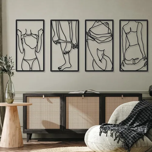 Vista 5 de Cindeer 4 piezas de arte de pared de metal minimalista abstracto para mujer, línea de arte de pared, dibujo de líneas de metal, arte colgante