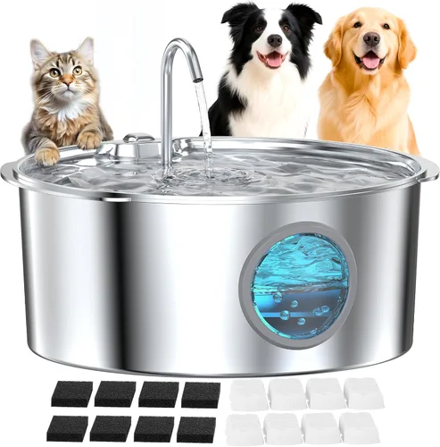 Vista 9 de Fuente de agua para mascotas para perros grandes: fuente de agua de metal para perros, fuentes silenciosas para gatos grandes para beber, fuente