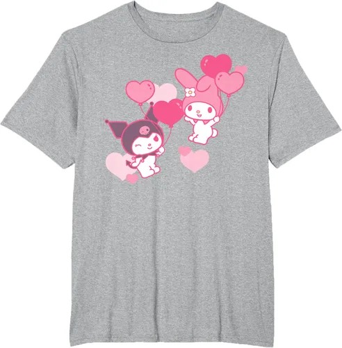 Vista 46 de Camiseta de My Melody y Kuromi con corazones del Día de San Valentín Negro