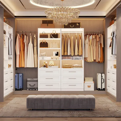 Vista 4 de Sistema de armario con 6 cajones, sistema organizador de armario de madera de 48", sistema de armario para vestidor o armario pequeño con estantes