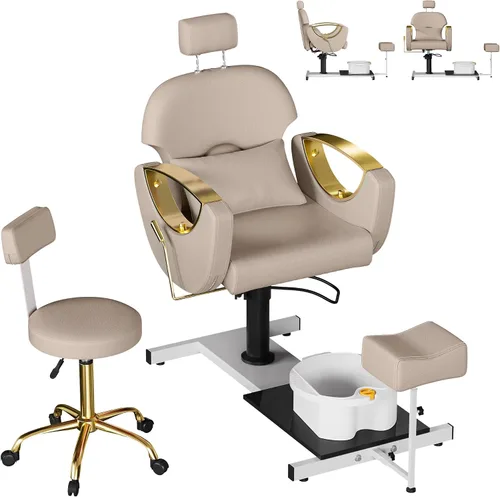 Vista 9 de KIGOTY Silla de pedicura sin fontanería, estación de pedicura reclinable con altura ajustable y giro de 360 grados, silla de spa hidráulica