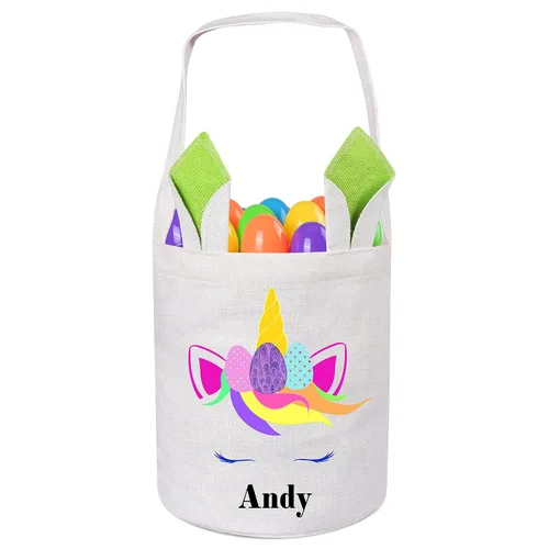 Vista 16 de Jocidea Personalized Easter Basket, Easter Bunny Basket for Kids - Blue Unicorn with Easter Egg 019B-Blue