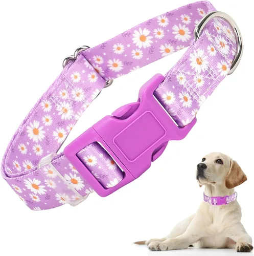 Vista 13 de Lindo collar de perro con patrones de flores verdes para perros machos y hembras, collares ajustables y cómodos para perros XS, pequeños, medianos