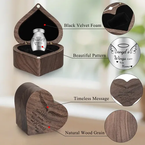 Vista 6 de SOITIS Urna de madera con forma de corazón personalizada, mini urnas para cenizas humanas de 1.2 pulgadas, pequeñas urnas para cenizas humanas