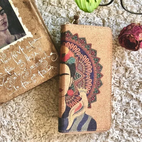 Vista 6 de Soul Living Creations Frida Kahlo Cork Vegan Wristlet Wallet Mexican Art Design