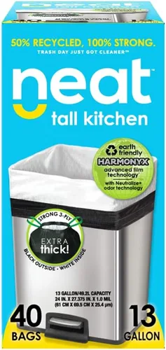 Vista 6 de Neat Tall Kitchen - Bolsas de basura con cordón de 13 galones, 40 unidades, bolsas de basura ecológicas fortificadas de triple capa