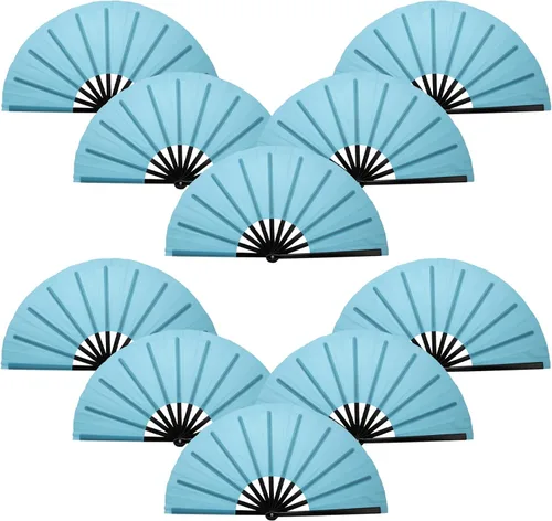 Vista 7 de QIRMIZI Abanico plegable grande de 10 piezas para rave de mano, abanicos para Kung Fu, Tai Chi, Danza, Festivales de Música, Carnavales, bodas