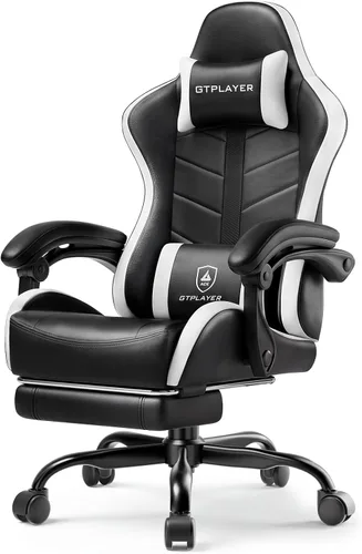 Vista 10 de GTPLAYER Silla de juegos para adultos, silla ergonómica para juegos de computadora con reposapiés, altura ajustable, reclinación de 90-155° y Azul