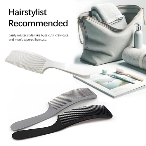 Vista 7 de Juego de 3 piezas de peine de peluquero curvado en negro, blanco, gris: perfecto para cortes de pelo profesionales y peinado, diseño ergonómico