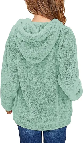 Vista 2 de Haloumoning Sudadera con capucha de forro polar mullido para niñas de 4 a 15 años