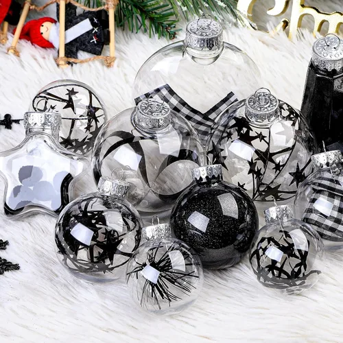 Vista 4 de SHareconn Juego de 86 Piezas de Decoraciones y Adornos para Árbol de Navidad, Bolas de Plástico Transparentes Irrompibles para Decoración de Árbol