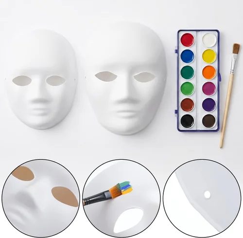 Vista 3 de 40 Pcs DIY Full Face Masks 2 Sizes Paper Mache Masks Paintable Men Women