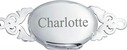 Vista 4 de Pulsera personalizada estilo vintage grabada con medallón que sostiene foto para mujer plata de ley