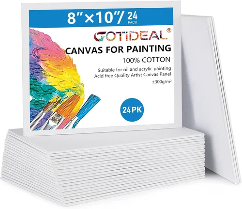 Vista 11 de 40 paneles de lona blanca de 4 x 4 pulgadas para pintura acrílica, tableros de lona de algodón imprimados Primed Canvas, Bulk Painting Canvas for