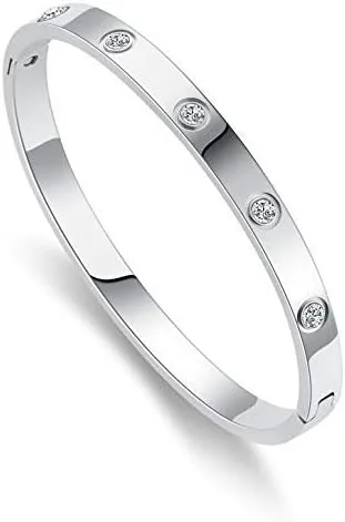 Vista 2 de My Daily Styles Pulsera de acero inoxidable con bisagras CZ para mujer, tamaño 7 pulgadas