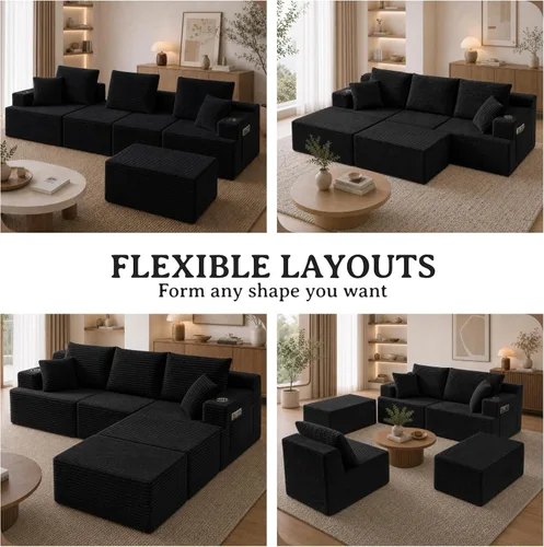 Vista 3 de Sofá modular modular en forma de U de 103 pulgadas con 2 otomanas Negro