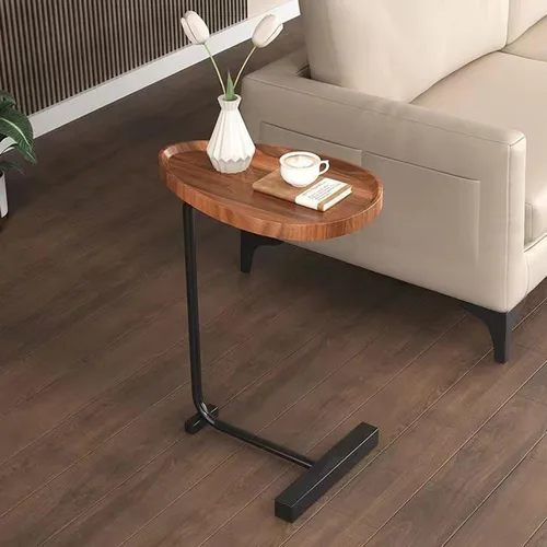 Vista 5 de Mesa auxiliar en forma de C, mesa de sofá pequeña, mesa auxiliar, mesita de noche mesa auxiliar con marco de metal para sofá, dormitorio, sala