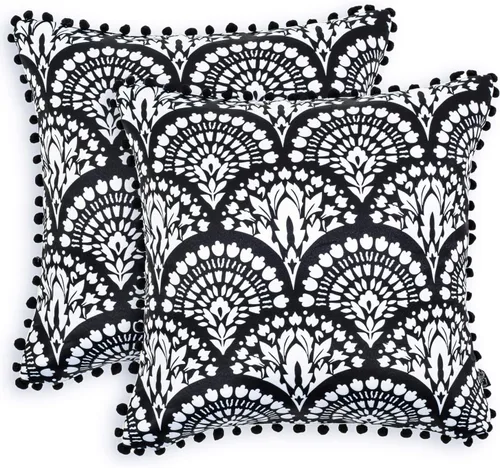 Vista 6 de Royal Blaze Juego de 2 fundas de almohada de satén suave de 18 x 18 pulgadas con pompones florales de color burdeos Grace Floral Borgoña