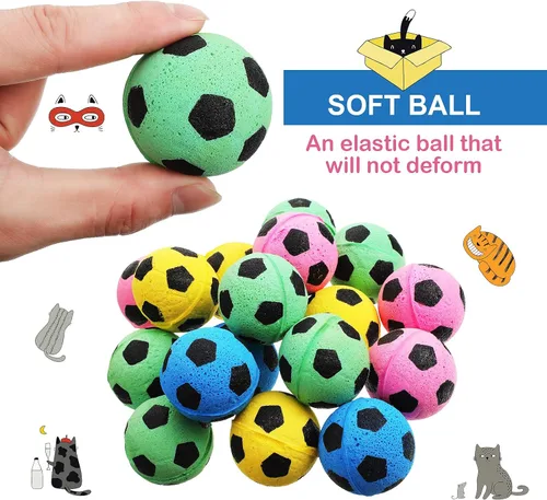 Vista 6 de Skylety Pelotas de fútbol para gatos, 32 unidades, esponja de espuma, para gatos interactivos, juguete de fútbol, pelota deportiva para gatito