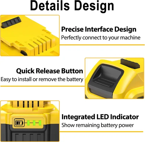 Vista 11 de Paquete de 4 baterías de iones de litio de 8000 mAh para batería Dewalt de 20 V Max, compatible con herramientas DCB200 DCB201 DCB204 DCB206 DCB207
