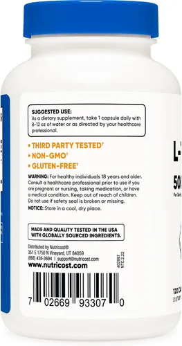 Vista 4 de Nutricost L-triptófano 500 mg, 120 cápsulas (2 botellas)