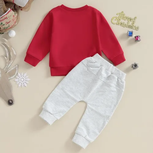 Vista 4 de LIOMENGZI Conjunto de ropa de Navidad para bebé niño y niña, camisa larga, sudadera de Papá Noel, para otoño y Navidad
