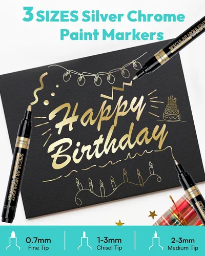 Vista 2 de Resiners 3 marcadores de pintura líquida dorada, marcadores de pintura acrílica y bolígrafo líquido de espejo, permanente de alto brillo