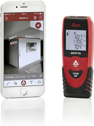 Vista 6 de Leica DISTO D1 Medidor de distancia láser de 120 pies con Bluetooth 4.0, negro/rojo