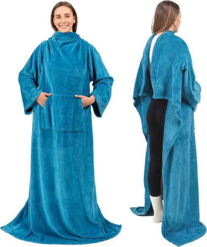 Vista 29 de PAVILIA Manta con Mangas para Adultos Mujeres Hombres, Manta Suave y Cálida Usable de Vellón Envolvente Tipo Throw, Manta Bata Regalo