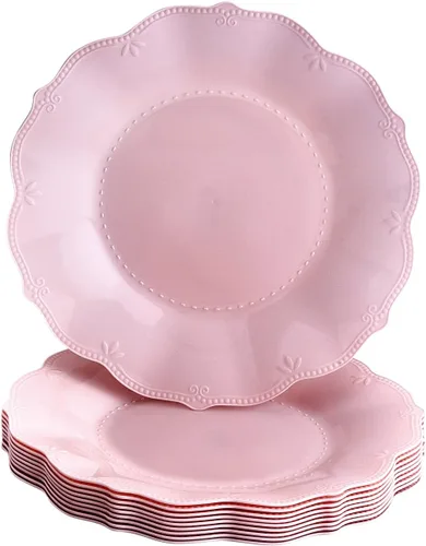 Vista 15 de SILVER SPOONS Platos de postre de plástico en relieve vintage para fiestas, 10 piezas, juego de vajilla desechable resistente, 6 pulgadas, platos