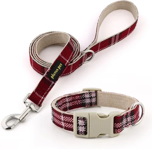 Vista 17 de Collar y correa para perro de algodón y cáñamo Plutus Pet, collar ajustable para perros pequeños, medianos y grandes, resistente y suave en la piel