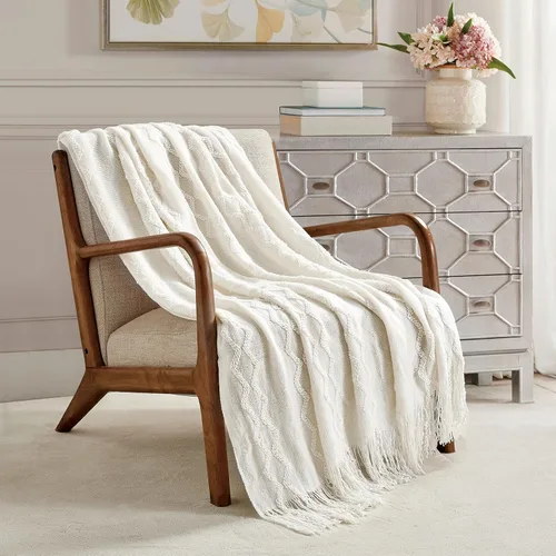 Vista 17 de Bourina - Manta de chenilla de punto, ligera, suave, acogedora, para cama, sofá, silla