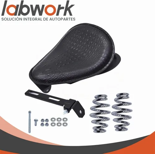 Vista 4 de labwork Cojín de cuero estilo cocodrilo para motocicleta, asiento individual con amortiguador, placa base de resorte, repuesto para Chopper Bobber