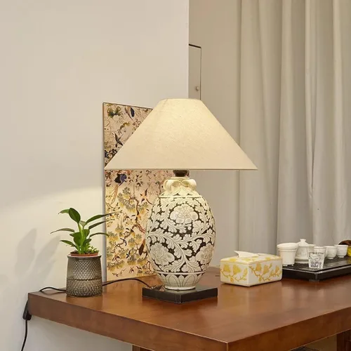 Vista 7 de Lámpara para escritorio, sala de estar, estudio, sala de té, lámpara de mesa decorativa de cerámica, estilo retro Wabi-sabi, lámpara de mesa