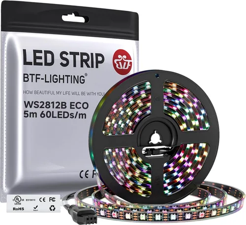 Vista 23 de BTF-LIGHTING WS2812B Tira LED RGB ECO, efectos de persecución 5050SMD direccionables individualmente, 3.3 pies, 60 píxeles/m, color de ensueño Negro