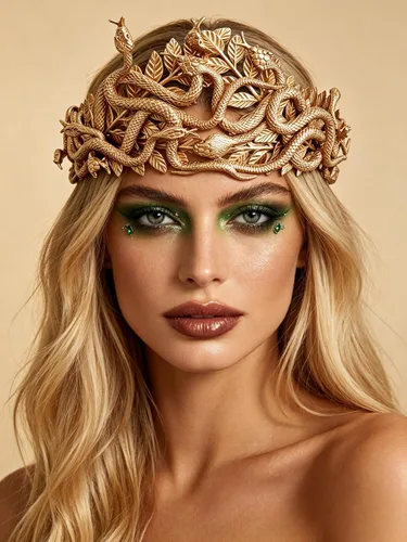 Vista 4 de JeVenis Diadema de serpiente dorada con corona de Medusa, accesorios