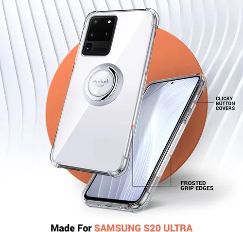 Vista 8 de Silverback Funda transparente para Samsung Galaxy S20 Ultra con anillo, TPU suave de protección contra golpes, absorción de golpes, funda