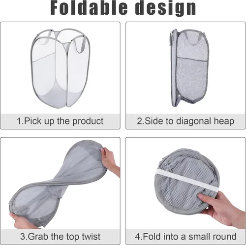 Vista 7 de Kimmama Cesta de lavandería desplegable con bolsillo lateral, 72L Plegable, Plegable, Desmontable, Contenedor de Almacenamiento de Ropa, Con
