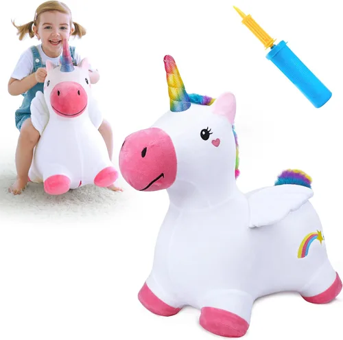 Vista 10 de Hopping Horse, iPlay, iLearn caballo saltarín, inflable, juguetes de felpa de caballo para cabalgar, con bomba (marrón)