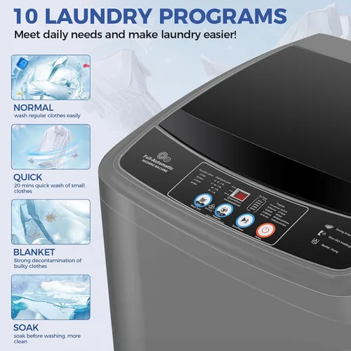 Vista 2 de Nictemaw Portable Washing Machine, 17.8Lbs Portable Washer, LED Display Full Automatic Washing Machine with 10 Programs 8 Water Levels, Drain