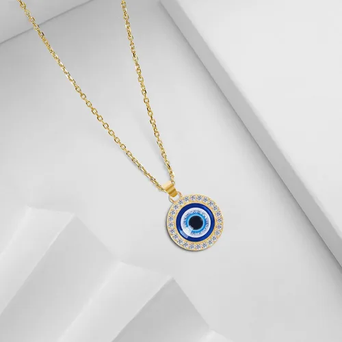Vista 2 de Evil Eye Necklace Third Blue Eyes Amulet Pendant Dainty Ojo Gold Chain Necklace Kabbalah Protection Adjustable Fashion Jewelry Gift for Women and
