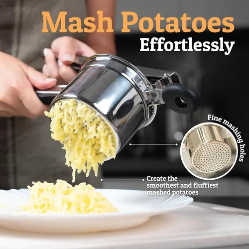 Vista 2 de Pasapurés y prensa para patatas de PriorityChef, hace pure de patatas ligeros y esponjosos a la perfección, 100 % de acero inoxidable.