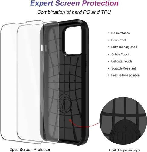Vista 6 de Funda protectora resistente compatible con iPhone 15 Pro con tarjetero y protector de pantalla a prueba de golpes para hombres y mujeres