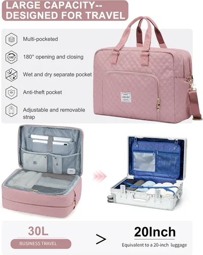 Vista 3 de Bolsa de lona de viaje, bolsa de fin de semana para mujer, R2-pink, Bolsa de viaje