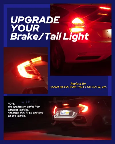 Vista 4 de AUTOONE 1156 bombillas LED para luz de freno, 300% más brillantes BA15S 7506 1003 1141 P21W, bombillas LED de reemplazo de color rojo brillante