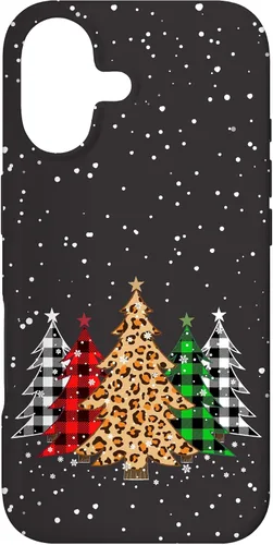 Vista 32 de Funda con diseño de árboles de Navidad con estampado de leopardo y cuadros para iPhone 16