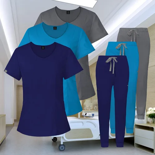 Vista 6 de VIAOLI Uniformes médicos, enfermeras, médicos, enfermería, hospital, conjunto de camiseta y pantalones deportivos, ropa de trabajo para clínica