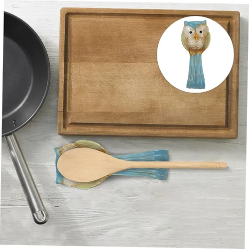 Vista 4 de Yardwe Soporte para cucharas de búho, herramientas de decoración, utensilios de servir para bufé, cucharas de sopa, plato de cerámica para reposo